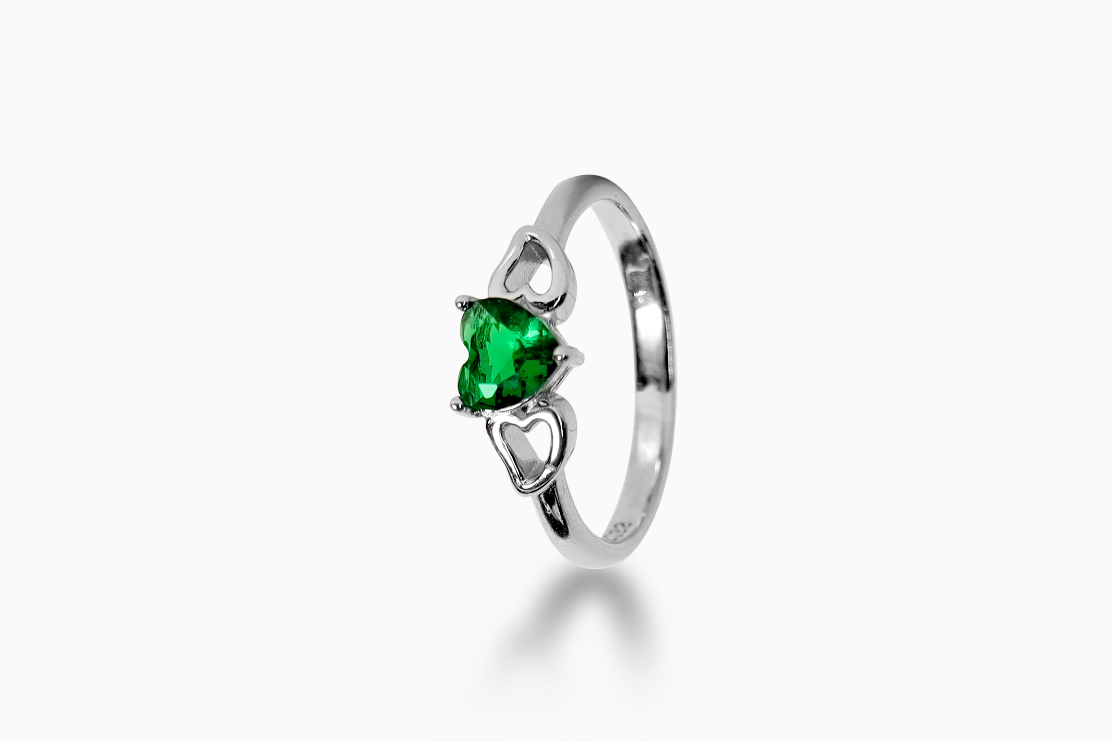 Green Heart Silver Ring
