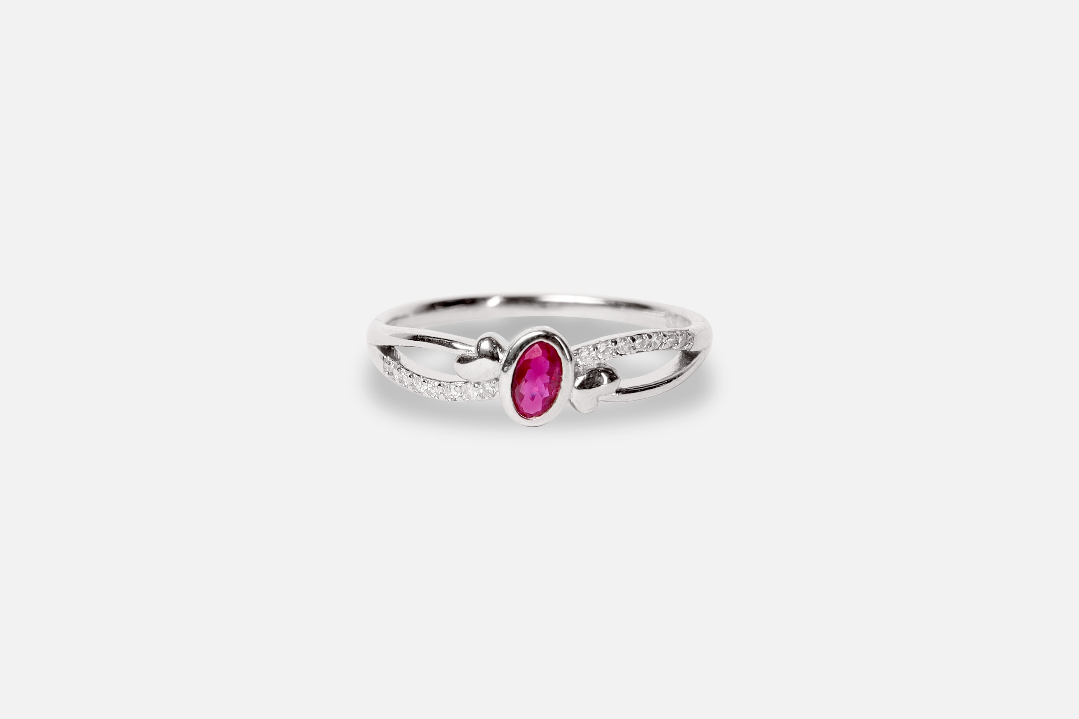 Red Oval Silver Ring