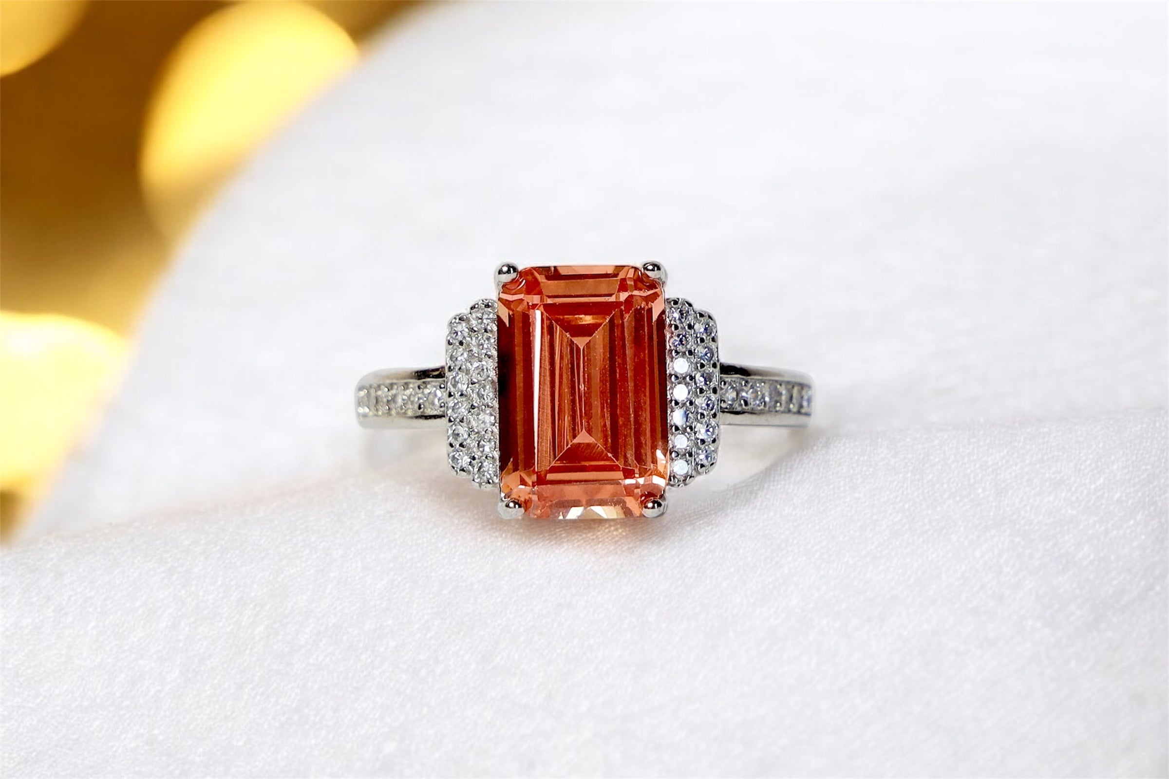 Lustrous Halo Orange Diamond Ring