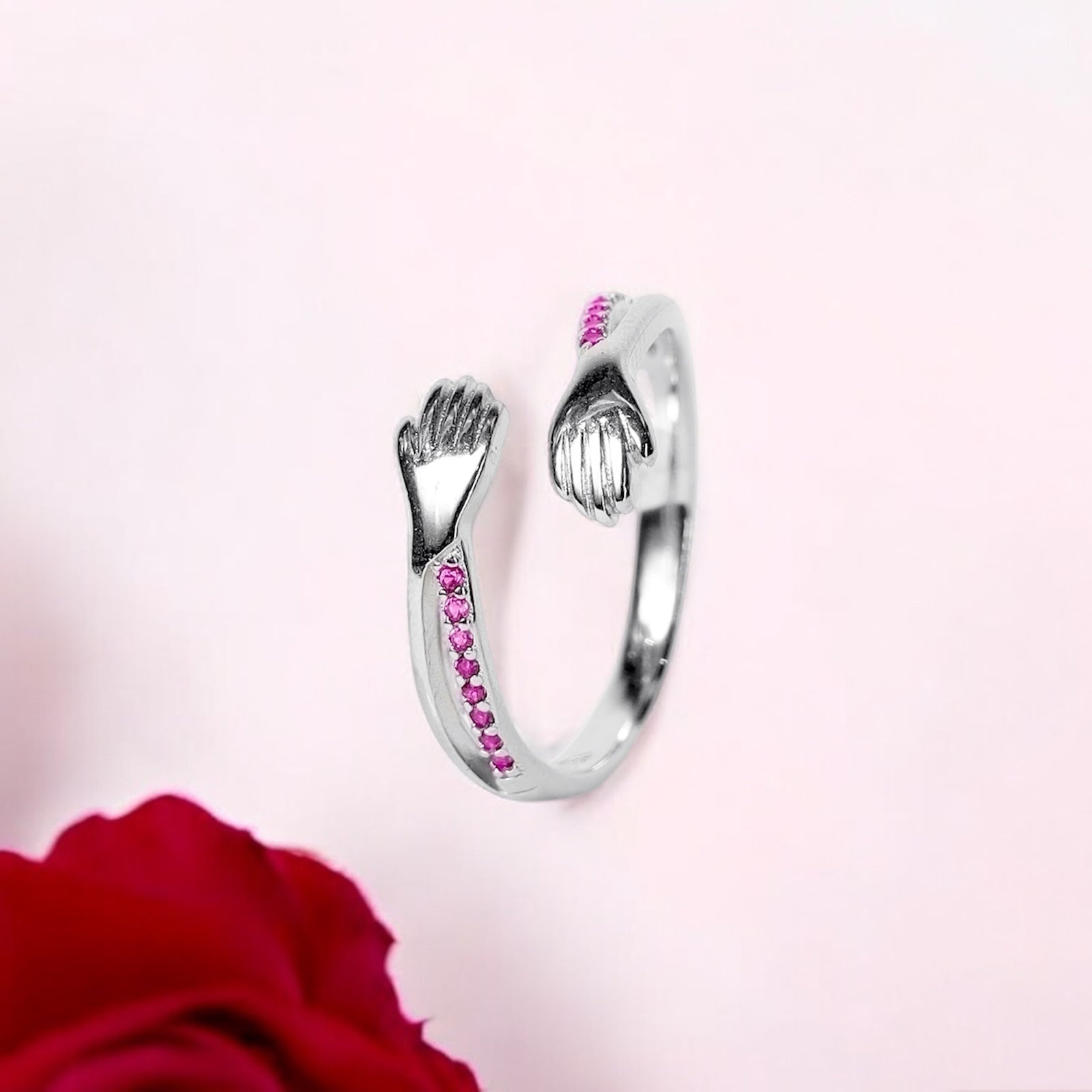 925 Silver Hug Diamonds Ring