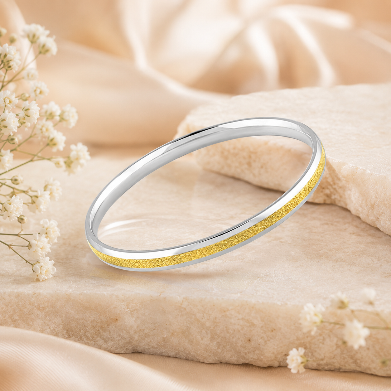 925 Silver Kada With Golden