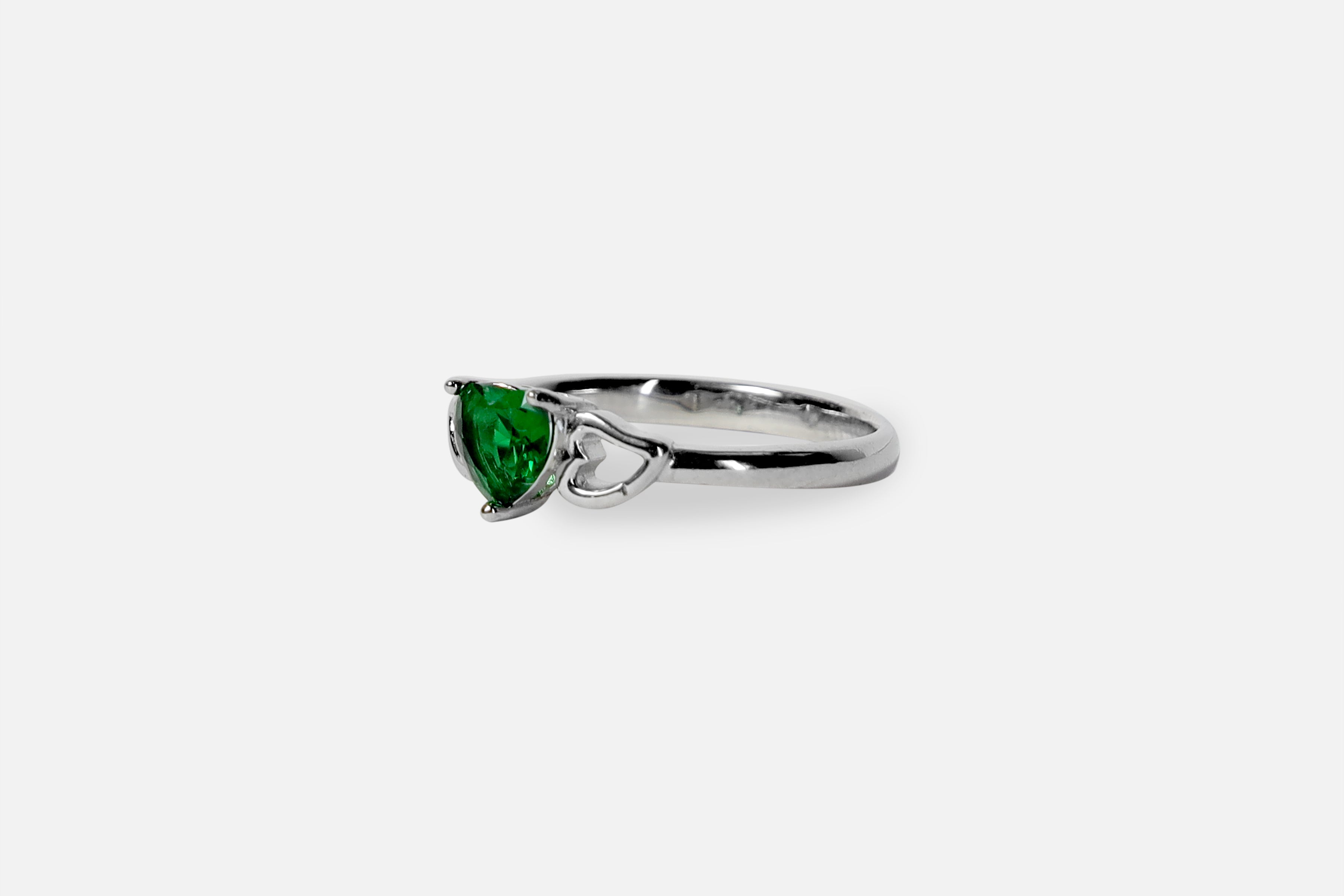 Green Heart Silver Ring