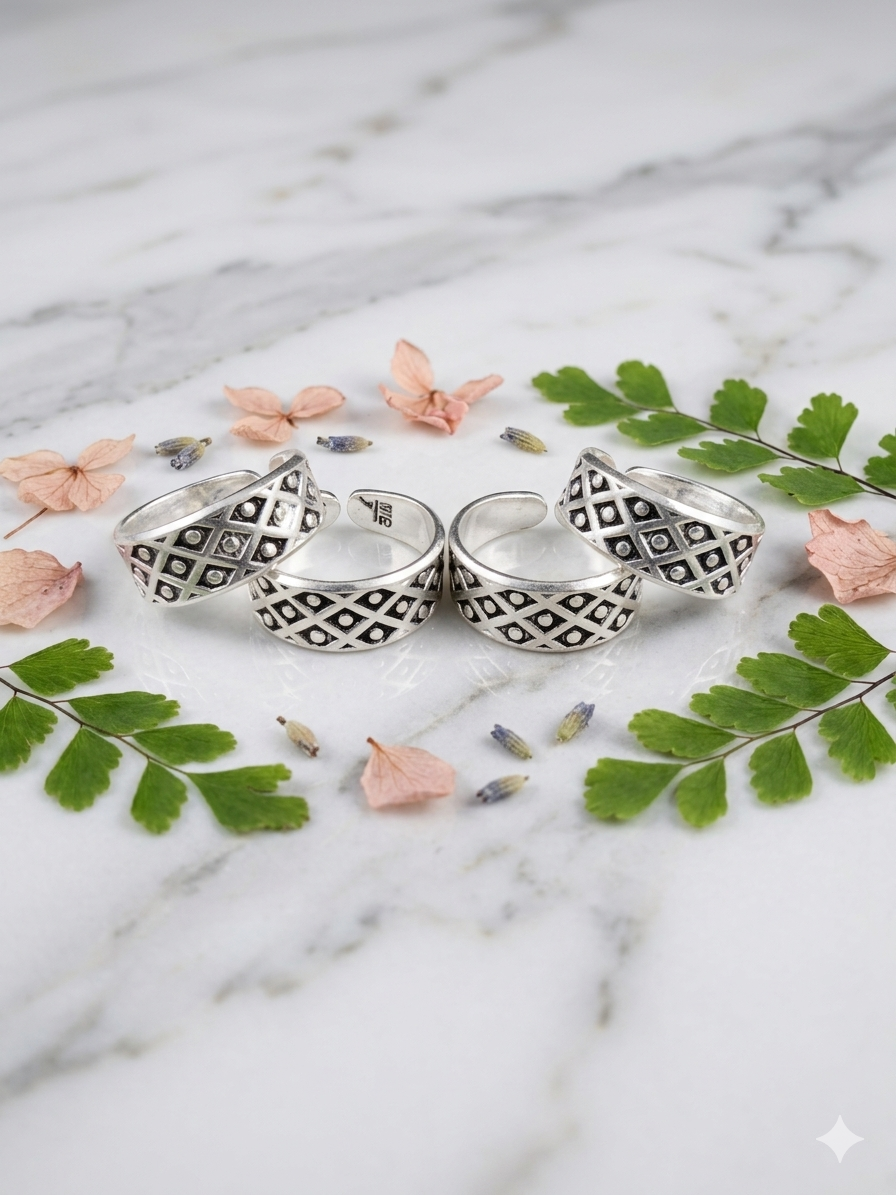 Silver Toe Ring With Cross Oxodise