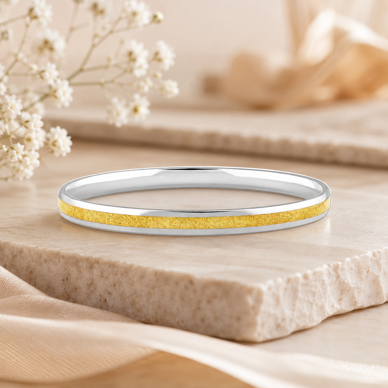 925 Silver Kada With Golden