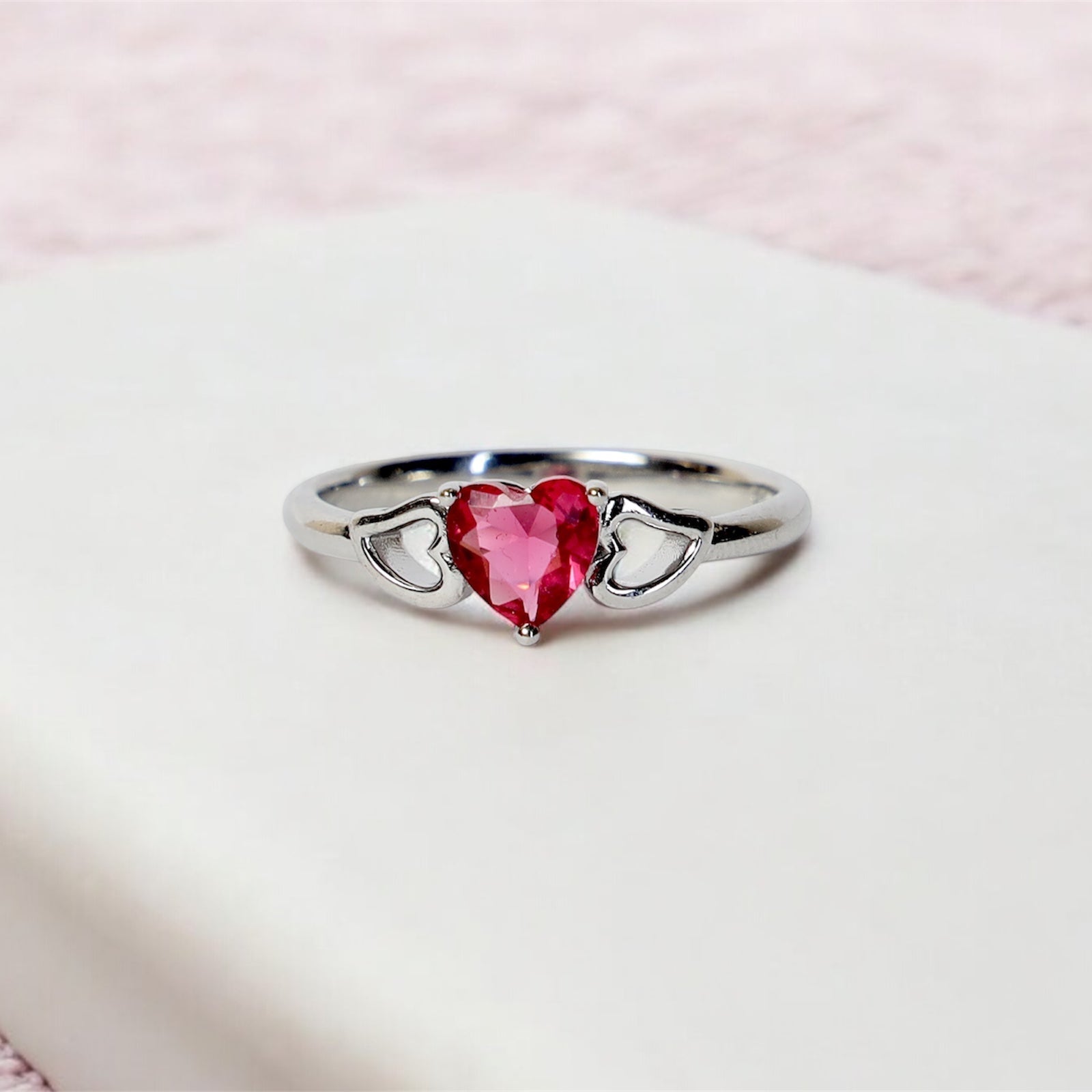Red Heart Silver Ring