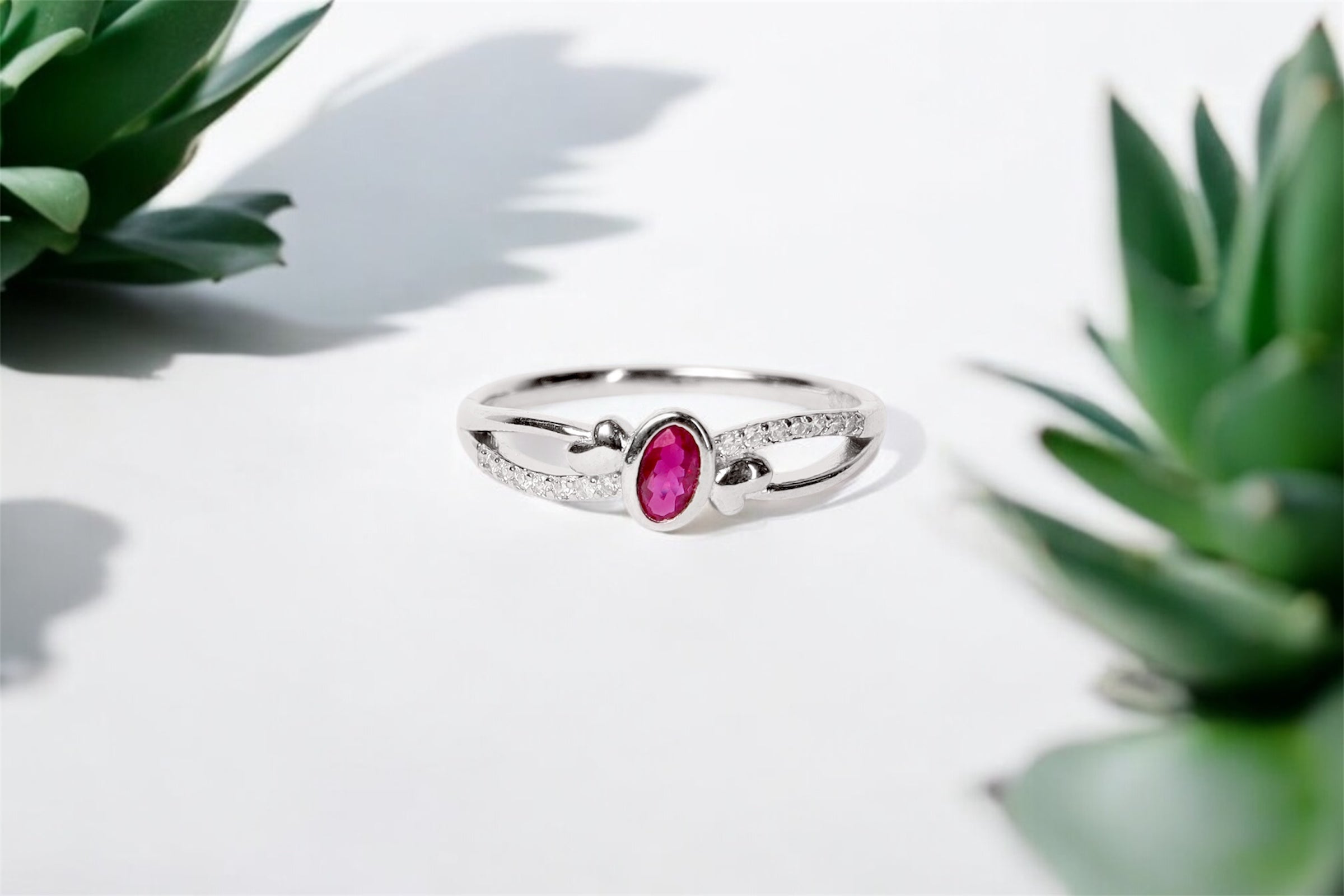Red Oval Silver Ring