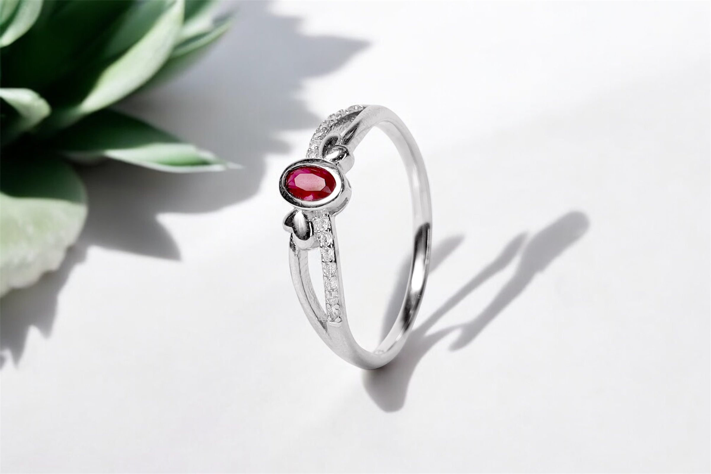 Red Oval Silver Ring